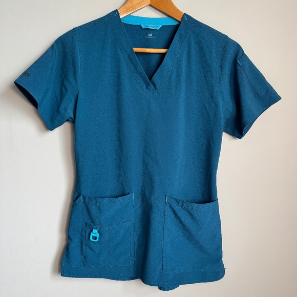 Carhartt Women's Short Sleeve Scrub Top Teal X-Small‎ Pockets Uniform - Picture 1 of 13